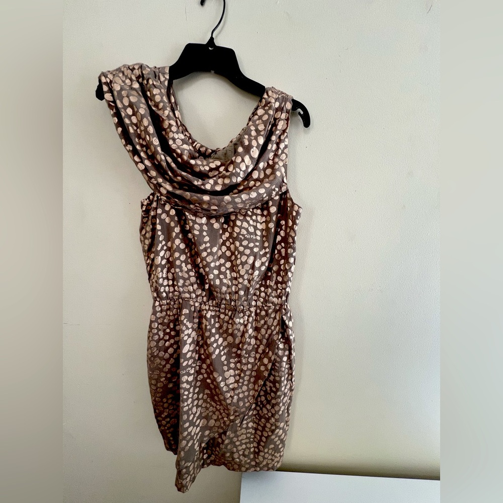 Sass and Bide Artistic print Dress dark tan with gold shaped irregular dots